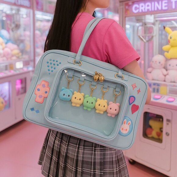 👜 Lovely Lota Ita Bag – Light Blue Backpack with Window – Kawaii Anime Style - Picture 2 of 14